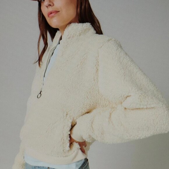 Lucky Brand Sherpa 1/2 Zip Pullover in White CapGray Size L - Picture 2 of 5